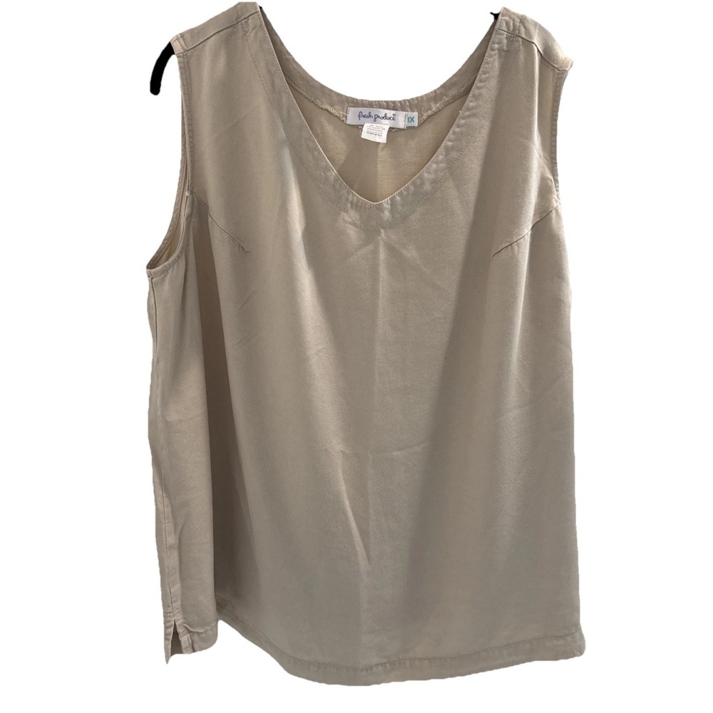 VTG Fresh Produce Tan Tank Top 1X Tencel Made In USA  Summer Comfort Layer  EUC